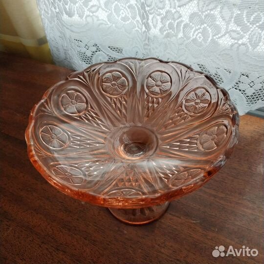 Ваза для фруктов на ножке цветное стекло СССР