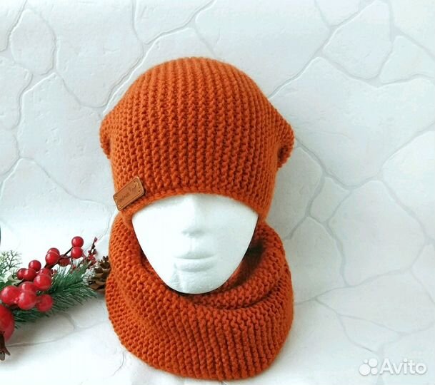 Шапка со снудом комплект на 54-58см ручная работа