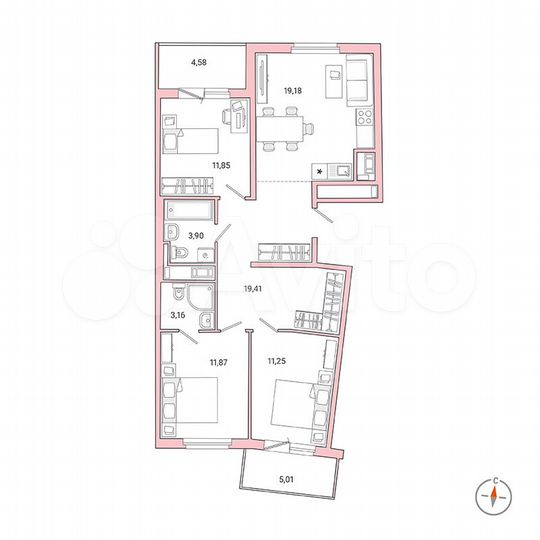 3-к. квартира, 84,4 м², 8/8 эт.