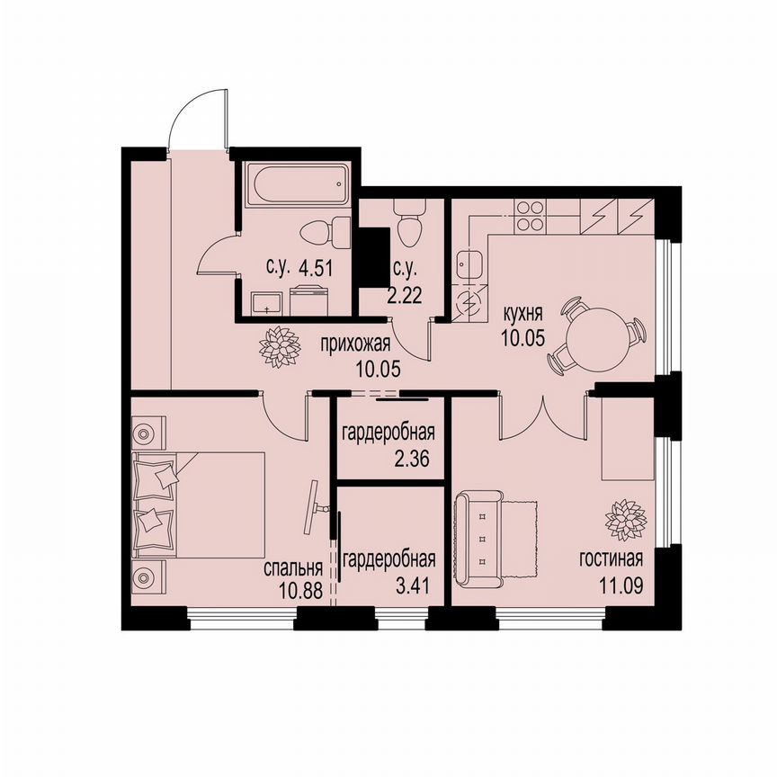 2-к. квартира, 54,6 м², 3/12 эт.