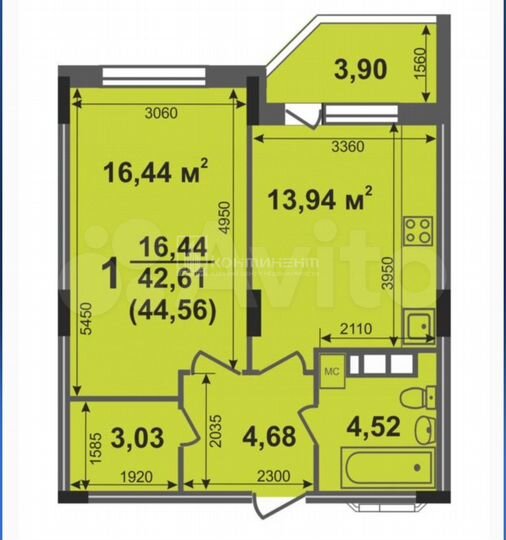1-к. квартира, 43,3 м², 1/17 эт.