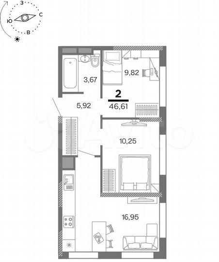 2-к. квартира, 46,6 м², 25/25 эт.
