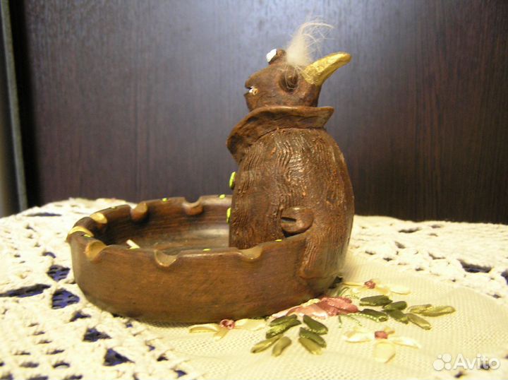 Пепельница Бычок СССР глина D11 см