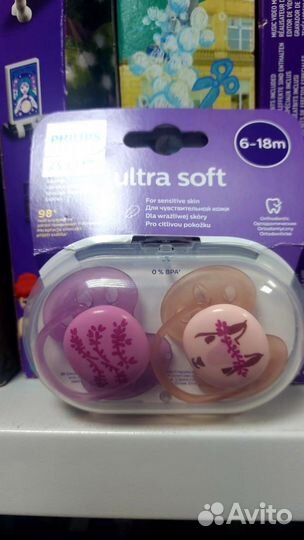 Соска пустышка avent 6-18 мес девочек ultra soft