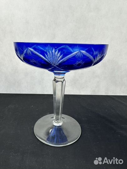 Ваза для фруктов, конфетница, синее стекло