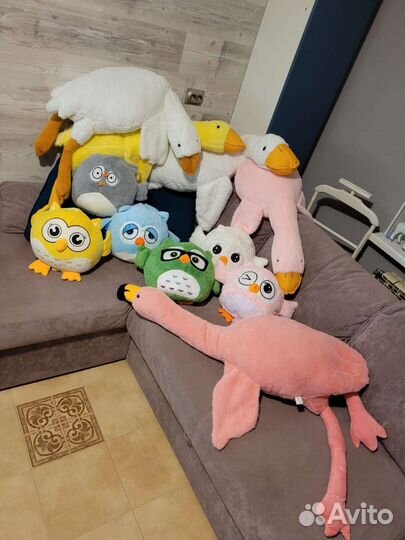 Гусь, сова с пледом, фламинго