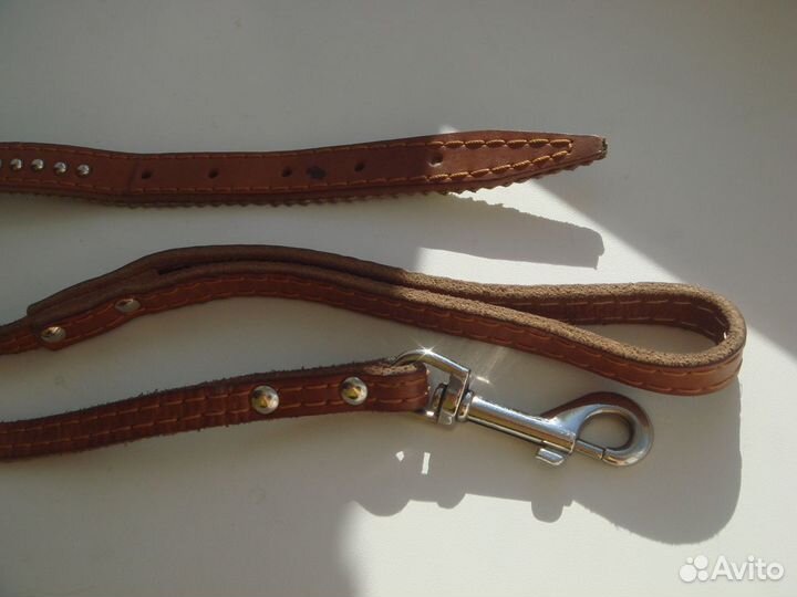 Ошейник с поводком из натуральной кожи