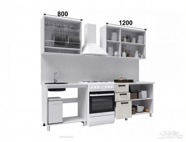 Кухня Диор 2000 со стеклянными фасадами белый/дуб