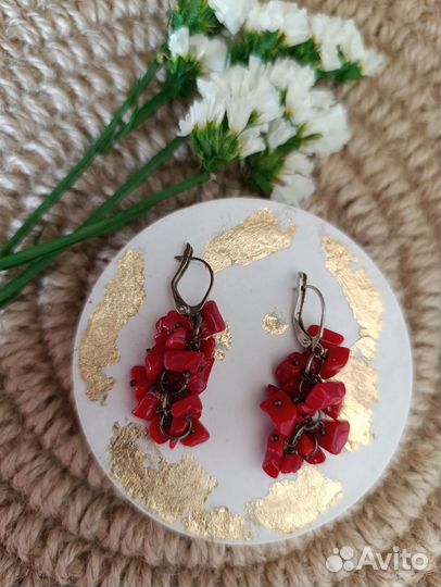 Серьги из натурального камня Красного корала