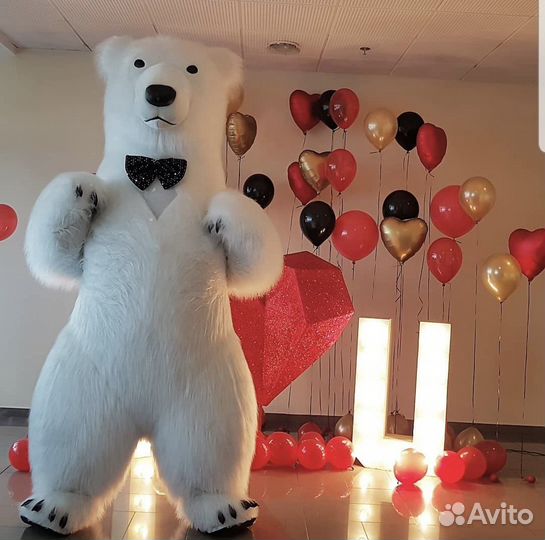 Белый ростовой медведь поздравление большой мишка