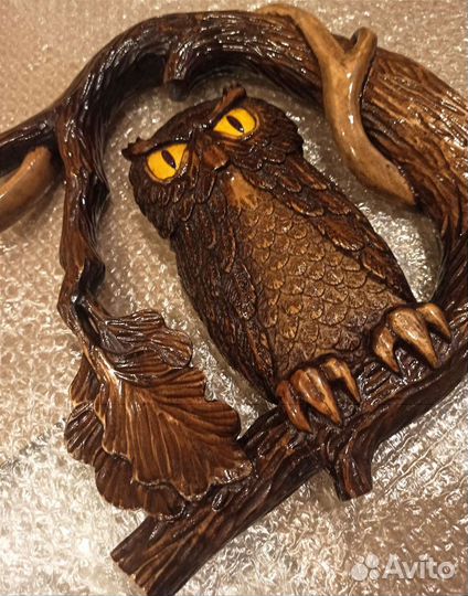 Панно сова, филин из дерева, на стену