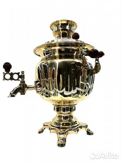 Современный самовар на дровах латунь Овал 2,7литра
