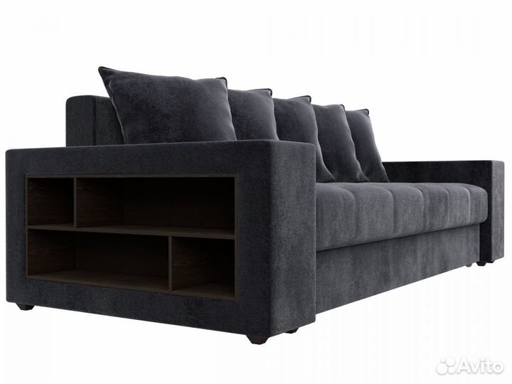 Диван прямой Дубай полки слева, велюр, tower 11 черный