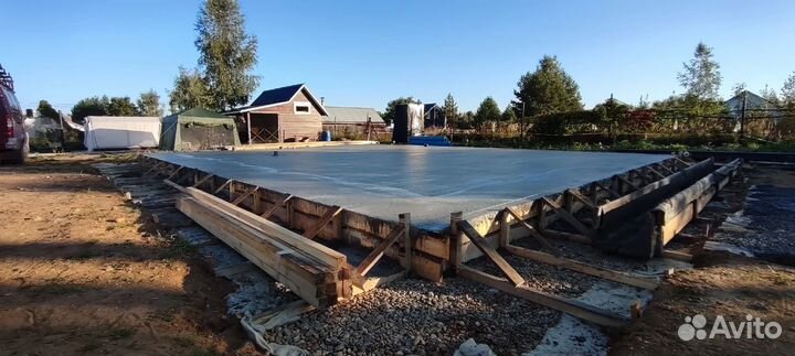 Фундамент монолитная плита. Бетонные работы