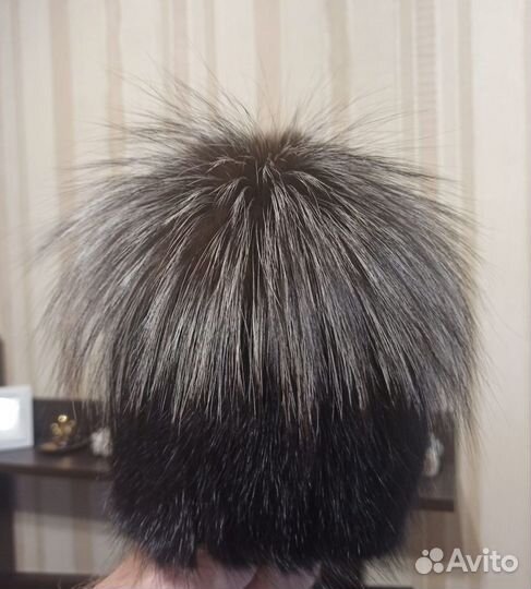 Шапка зимняя норковая с песцом вязаная