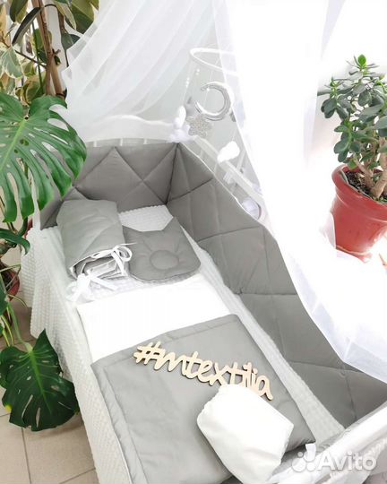 Комплект в Кроватку плоские бортики сатин