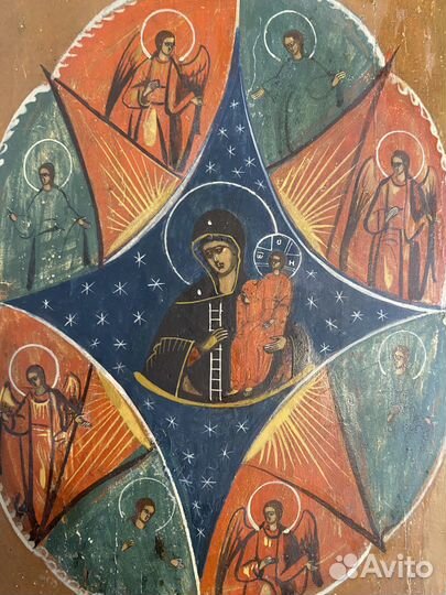 Антикварная старинная икона Неопалимая купина 19 в