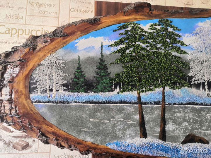 Картина, панно на срезе дерева 110 на 37