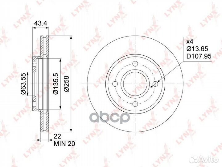 Диск тормозной передний (258x22) BN-1026 lynxauto