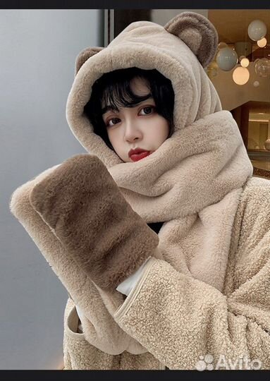 Шапка 3 в 1 с ушками на девочку