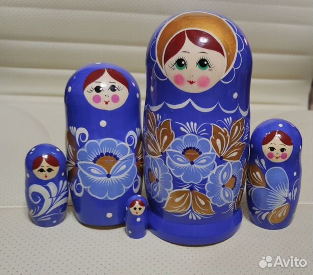 Матрёшка «Гжель» голубое платье 5 кукольная 18 см*