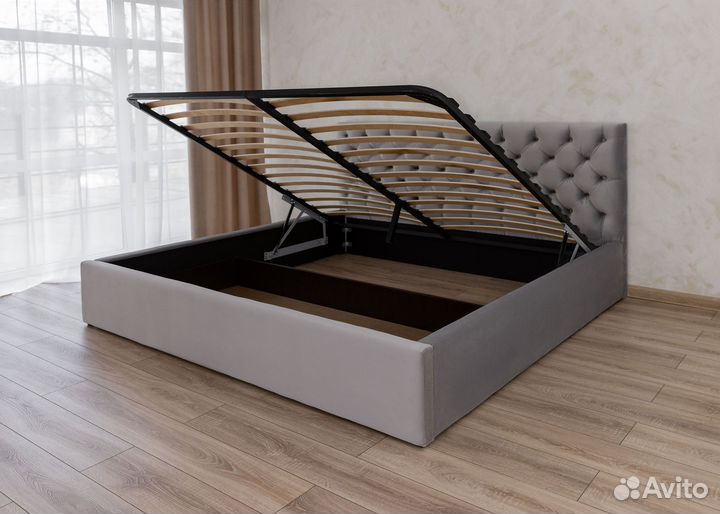 Кровать с подъемным механизом 200х200 серый велюр