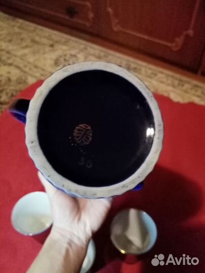 Винтаж, кобальт, кувшин и 3 стакана