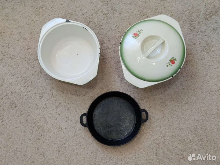 Сковорода,казан,сатейник эмалированный чугуный