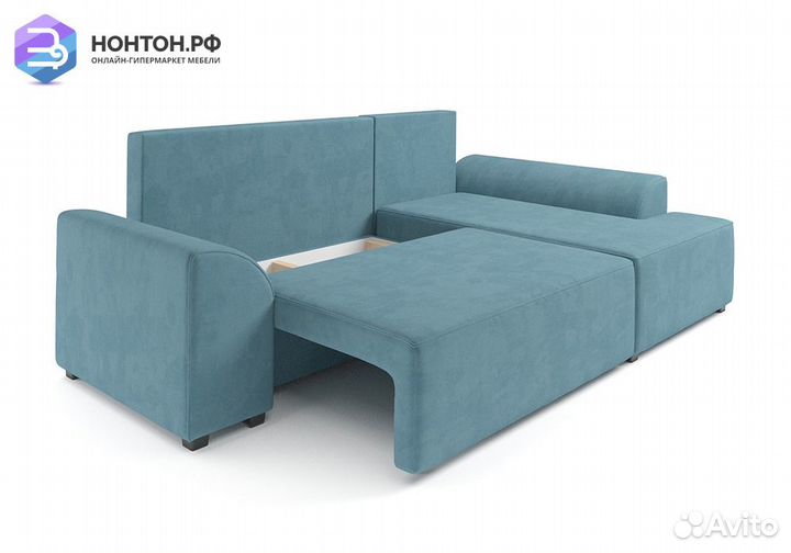Угловой диван еврокнижка Каскад велюр голубой