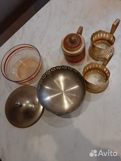 Сахарница СССР, подстаканники, стаканы