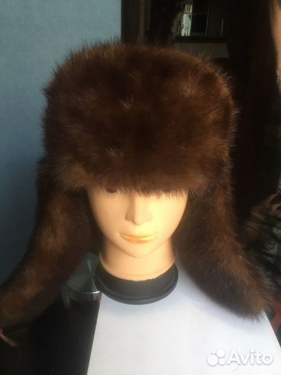 Шапка ушанка из меха норки