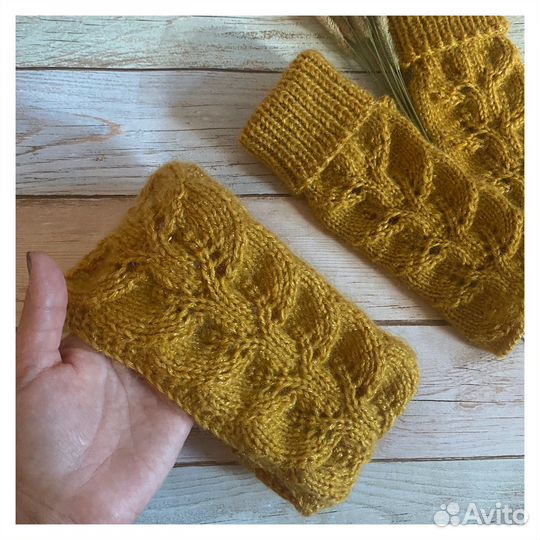 Повязка на голову и митенки