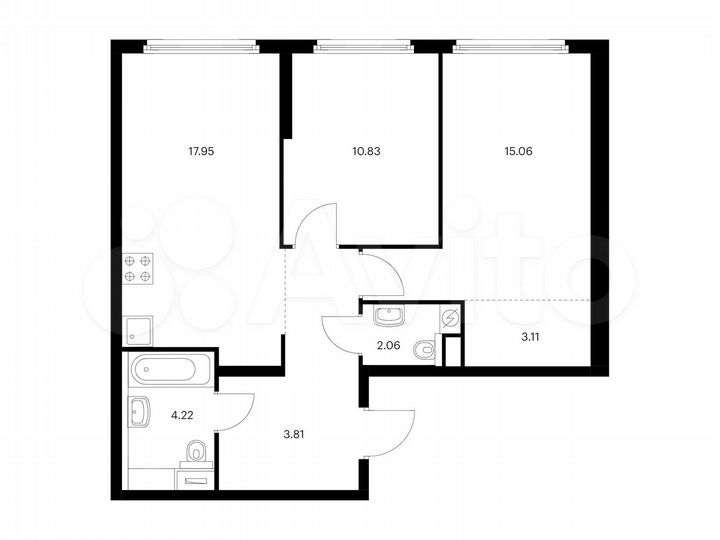 2-к. квартира, 63 м², 1/17 эт.