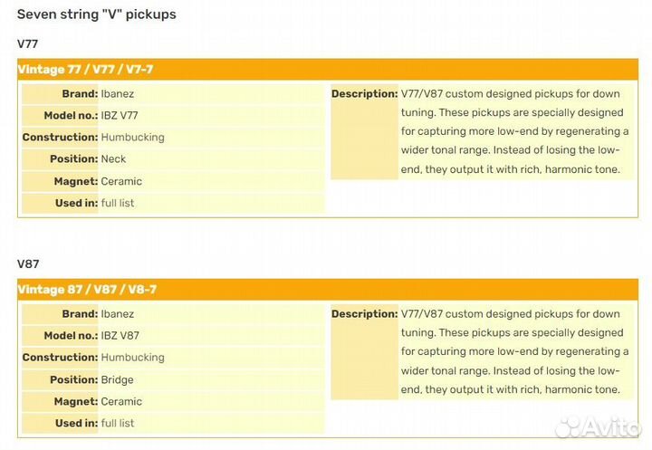 Звукосниматель хамбакер Ibanez V87 & V77