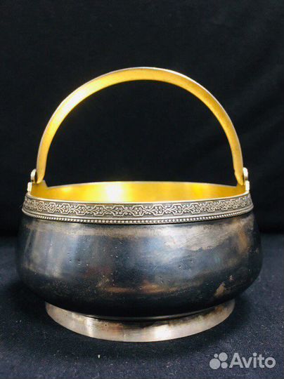 Сахарница старинная серебренная 875 пробы