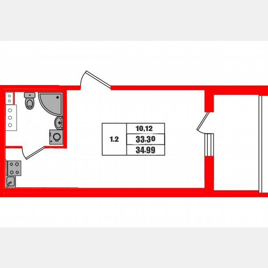 Квартира-студия, 33,3 м², 3/14 эт.
