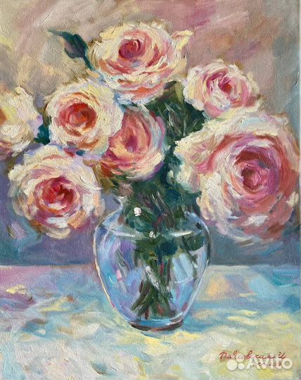 Картина маслом цветы пионы букет в вазе натюрморт