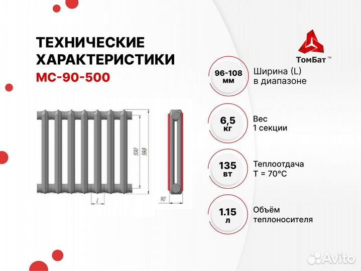Чугунные батареи отопления Д90