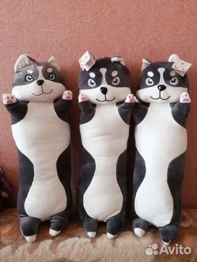 Мягкая игрушка хаски, гусь обнимусь, кот батон