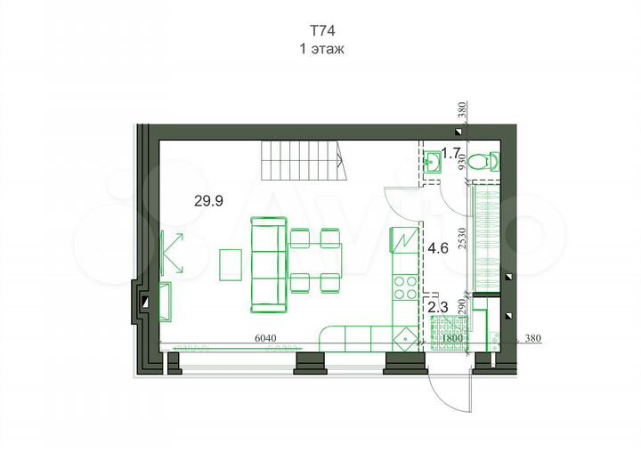 3-к. квартира, 73,3 м², 2/2 эт.