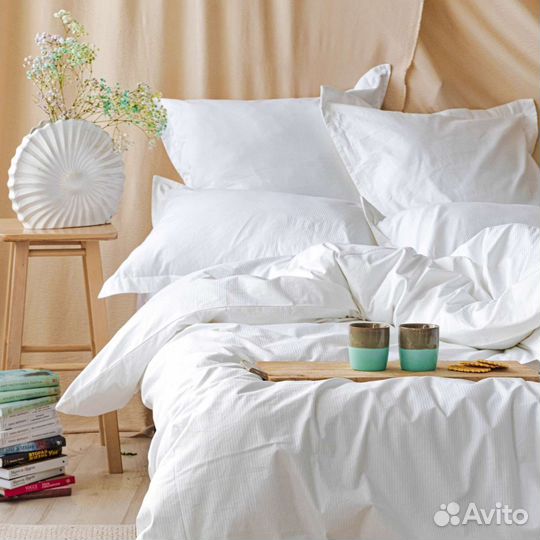 Постельное белье. Страйп сатин White (белый)