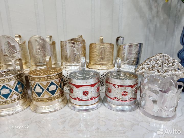 Подстаканник эмаль СССР алюминий, салфетница