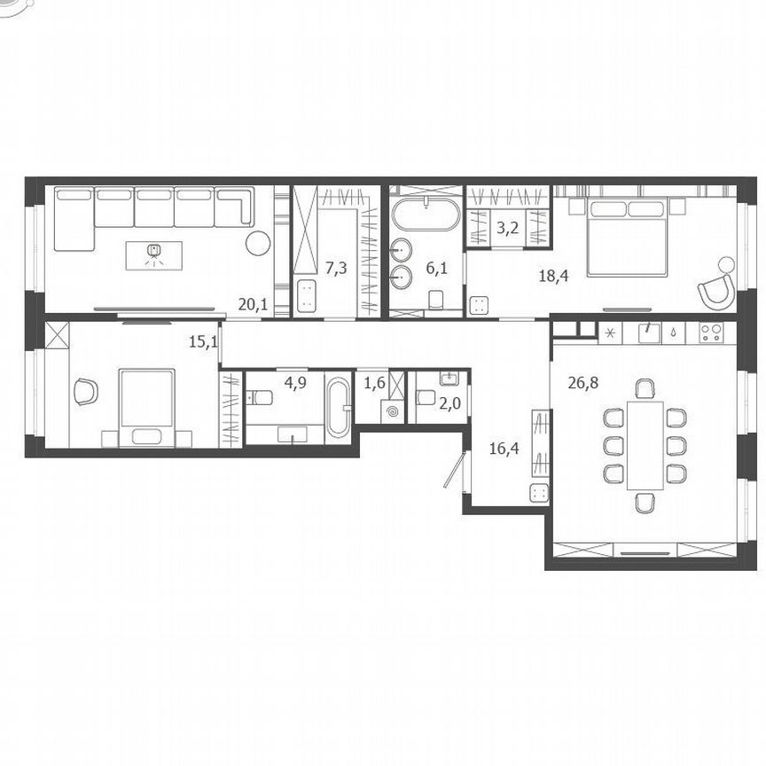 3-к. квартира, 121,9 м², 3/9 эт.