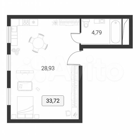 1-к. апартаменты, 33,7 м², 6/10 эт.