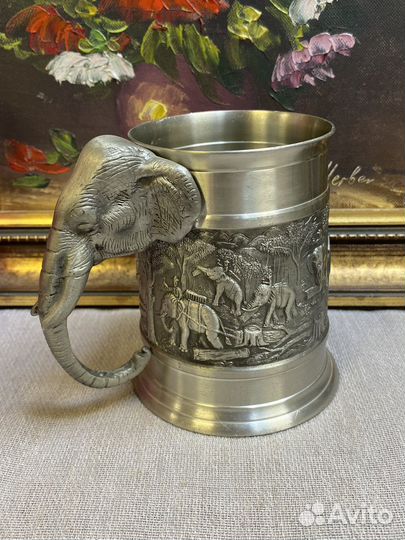 Винтажная пивная кружка олово слон Европа
