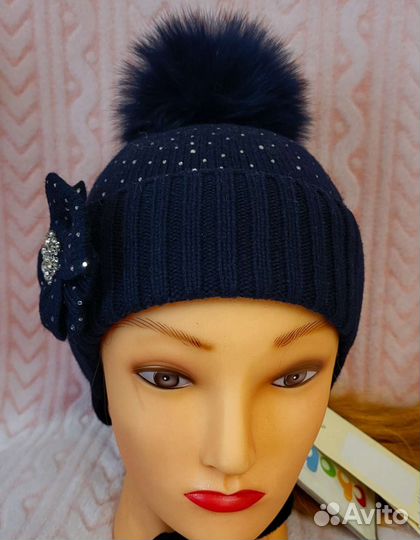 Шапка для девочки зимняя шерстяная чоби 44-46
