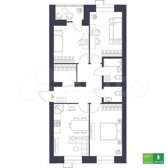 3-к. квартира, 75,8 м², 2/9 эт.