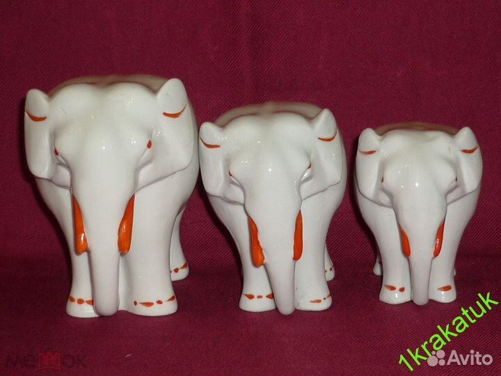 Три слона. красные бивни 12,3; 10,7; 9,4 см. лфз