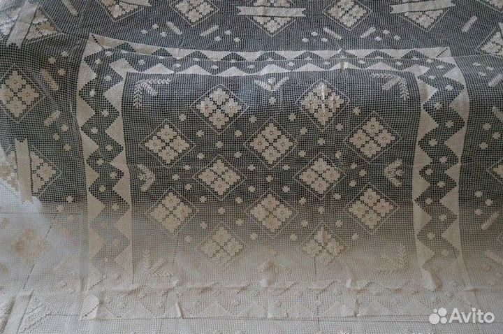 Большое покрывало филейного кружева ручной работы