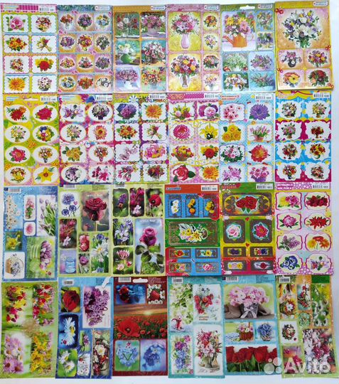 Наклейки и закладки цветы, фрукты, бабочки